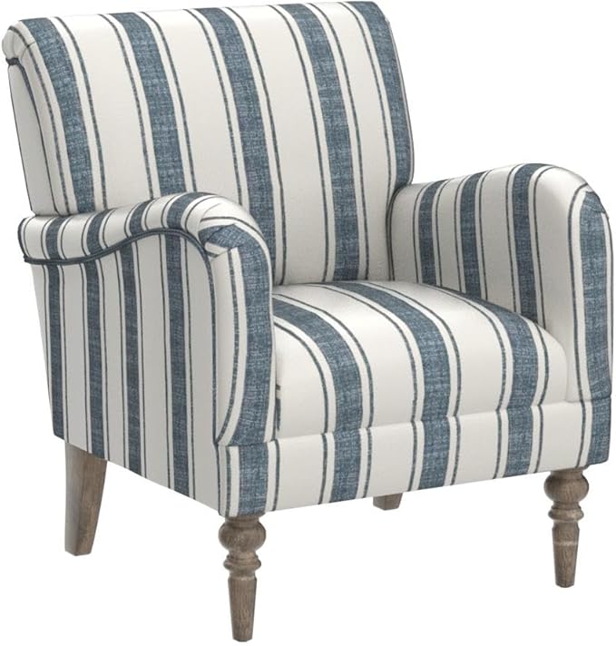 HULALA HOME Modern Accent Chair with Arms and Wooden Legs Comfy Upholstered Armchair for Living Room Bedroom (Stripe Pattern Navy)