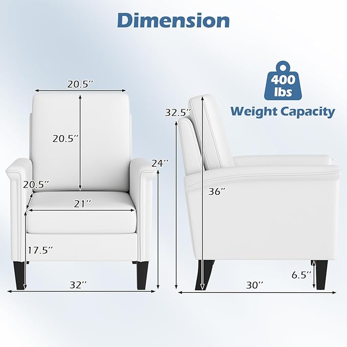 GOFLAME Modern Accent Chair Comfy Upholstered Armchair with Rubber Wood Legs and Thick Padded Cushion High Back Single Sofa Chair Reading Side Chair for Living Room Bedroom White