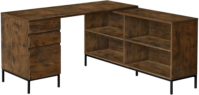 Monarch Specialties I 7490 Computer Desk Home Office Corner Storage Drawers 60 L L Shape Work Laptop Metal Laminate Brown Black Contemporary Modern