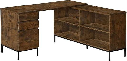 Monarch Specialties I 7490 Computer Desk Home Office Corner Storage Drawers 60 L L Shape Work Laptop Metal Laminate Brown Black Contemporary Modern