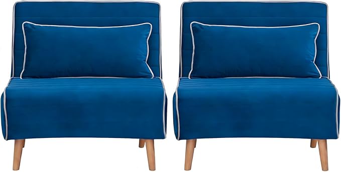 3-in-1 Convertible Sofa Bed Futon Sofa Bed with Pillow &amp Adjustable Backrest Recliner Sleeper Sofa for Small Spaces Living Room Bedroom or Office Blue 2 Set