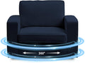 PUREMIND 360° Swivel Accent Chair Wide Upholstered Arm Chair with Wide Armrests Modern Square Sofa Living Room Chair for Bedroom Corner Reading Blue