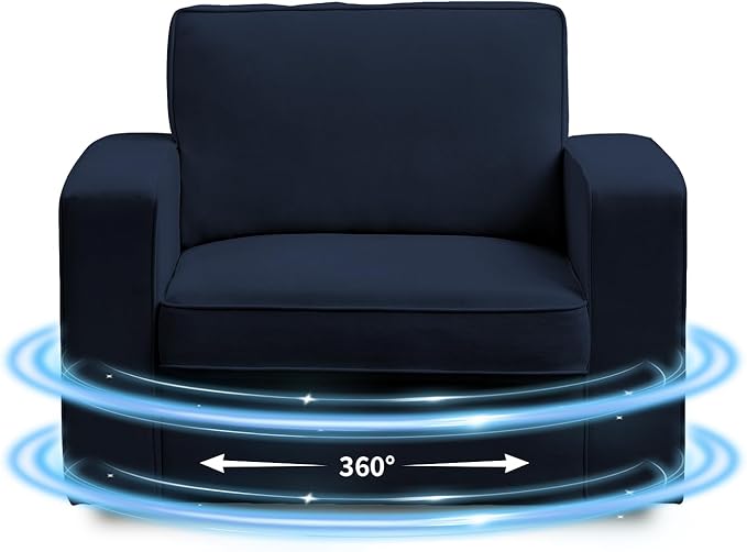 PUREMIND 360° Swivel Accent Chair Wide Upholstered Arm Chair with Wide Armrests Modern Square Sofa Living Room Chair for Bedroom Corner Reading Blue