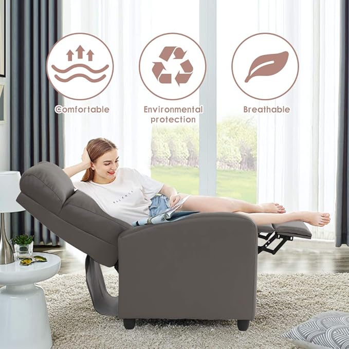 Recliner Chair for Living Room Reading Chair Recliner Sofa Winback Chair Single Sofa Home Theater Seating Modern Reclining Chair Easy Lounge with PU Leather Padded Seat Backrest