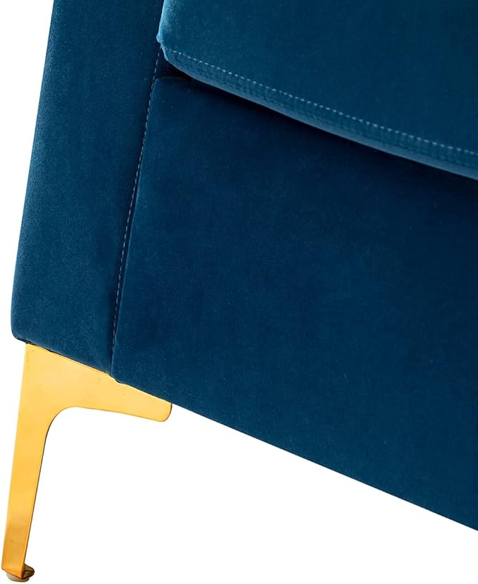 HULALA HOME Velvet Accent Club Chair Modern Velvet Armchair Upholstered Accent Club Sofa Chair with Gold Metal Legs Mid-Century Barrel Leisure Comfy Reading Armchair Navy