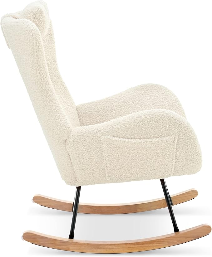 Rocking Chair with Rubber Leg and Cashmere Fabric Suitable for Living Room and Bedroom