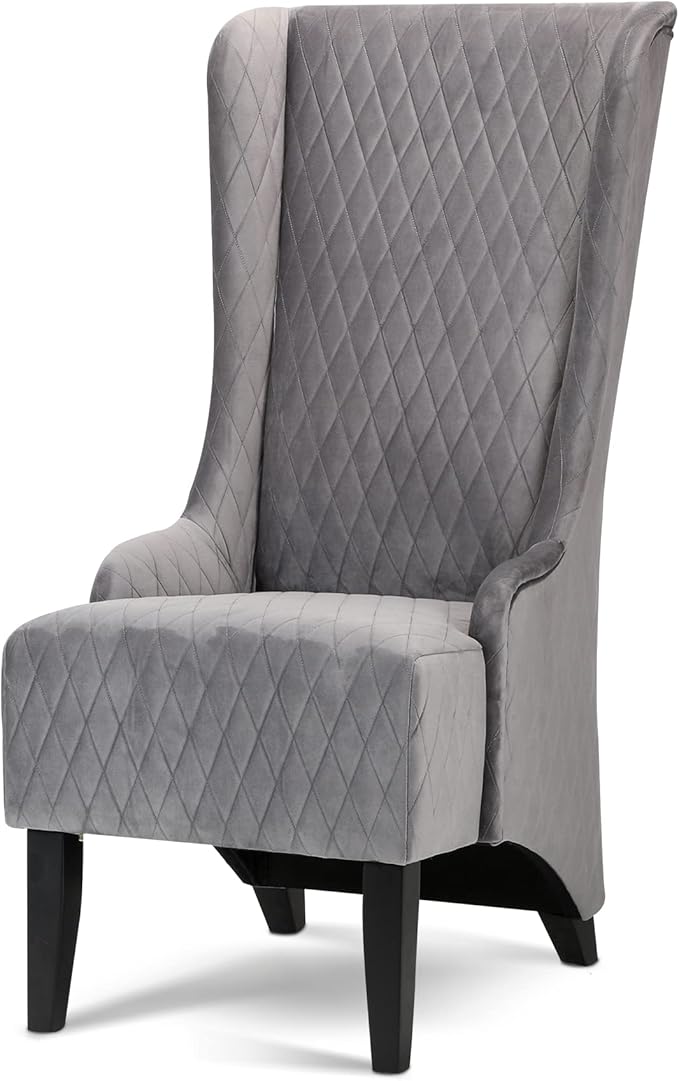 HomVent 1PCS Chair with Super High Wing-Back Velvet/PU Leather Upholstered Armless Throne Chair with Diamond Lattice Design Retro Elegant Side Chair for Living RoomKitchen