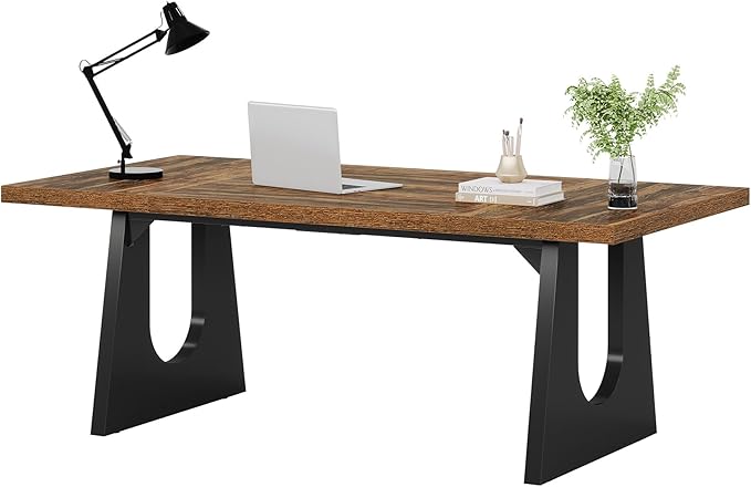 Tribesigns 70.86-Inch Executive Desk Large Computer Office Desk with Double Wood Pedestal Modern Simple Style Rectangle Writing Table for Home Office (Dark Brown)