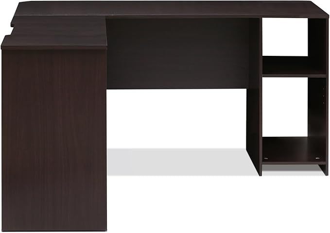Furinno Indo L-Shaped Computer Desk with Bookshelf Espresso