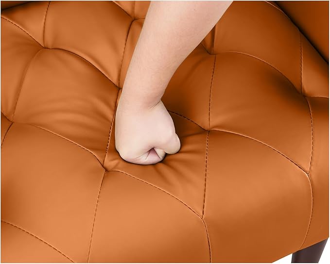 Accent Chairs Leather Accent Chair Modern Upholstered Living Room Chair Cozy Armchair Button Tufted Back and Wood Legs for Bedroom Office Cafe (Orange)