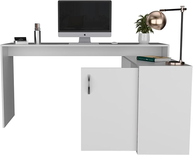 Home Office Desk 59 Modern L-Shaped Computer Desk with Open &amp Closed Storage -White