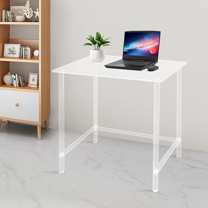 Acrylic Desk 29.5 L x 19.7 W x31.5 H Clear Desk for Laptop Study Writing Rectangular Shaped Computer Desk for Office Living Room Bedroom Easy Assembly