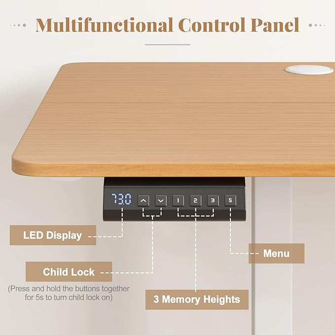 Giantex 63 x 24 Electric Standing Desk with Adjustable Height Stand up Computer Workstation with Cable Hole Hook Modern Gaming Table Ergonomic Sit Stand Desks for Home Office (Natural)