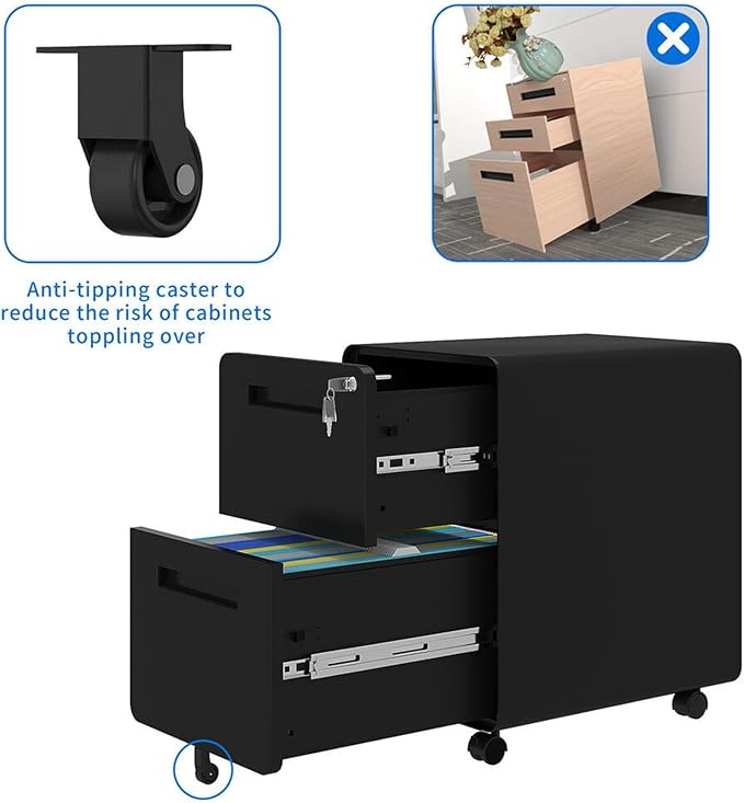 Mobile File Cabinets 2 Drawers Rolling File Cabinet W/Lock Metal Mobile Filing Under Desk