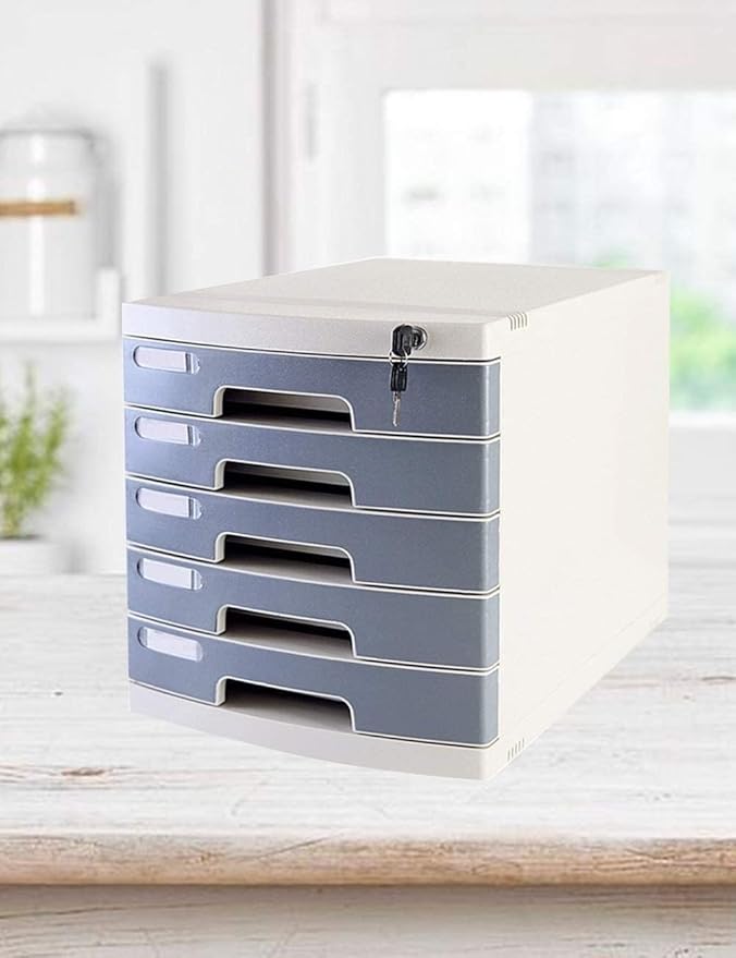 File Cabinet with Lock and Drawers Mobile Multifunctional Cabinet 5 Drawers Office Desk File Storage Cabinet Storage Bookshelf (Grey)