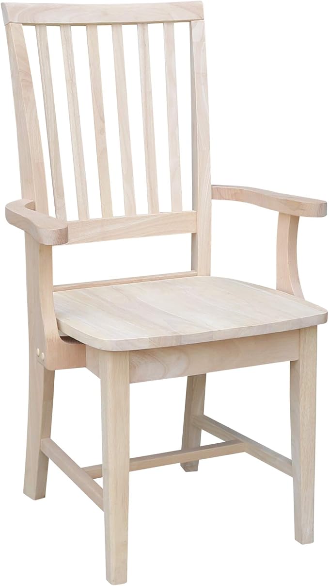 International Concepts Mission Side Chair with Arms Solid Parawood Unfinished