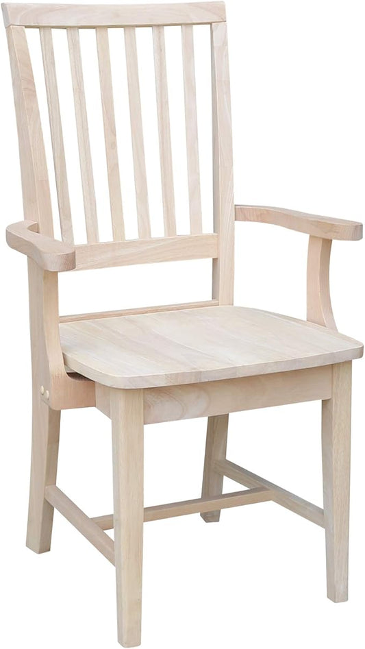 International Concepts Mission Side Chair with Arms Solid Parawood Unfinished