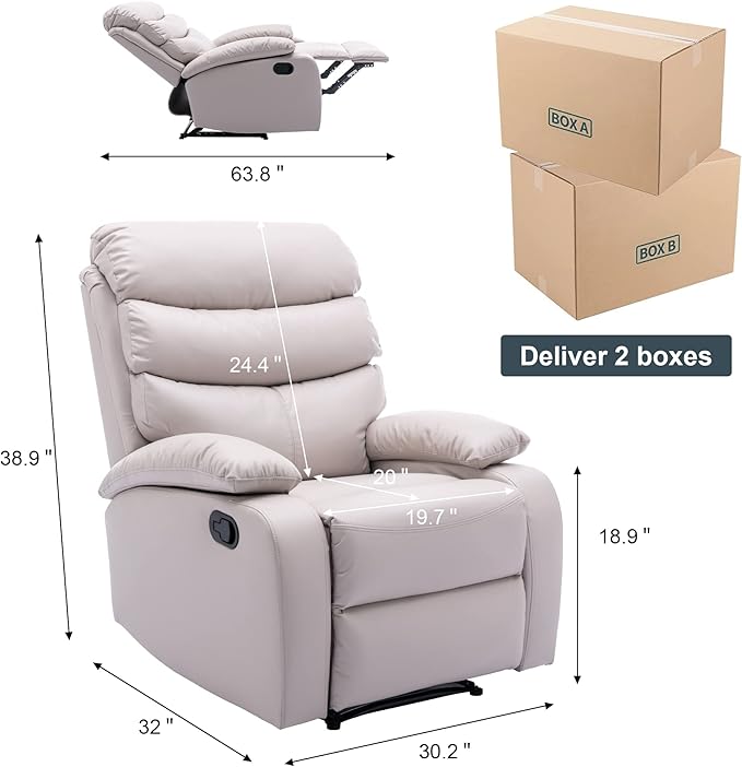 Manual Recliner Chairs for Adults Small Recliners for Small Spaces PU Leather Recliner Chair Single Sofa Living Room Chair for RV Beige