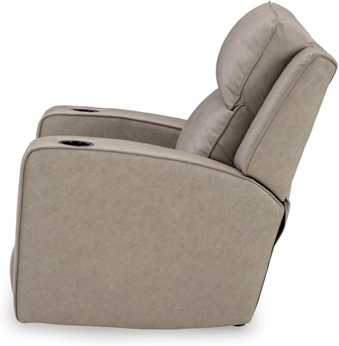Signature Design by Ashley Lavenhorne Contemporary Faux Leather Upholstered Manual Rocker Recliner with 2 Cup Holders Beige