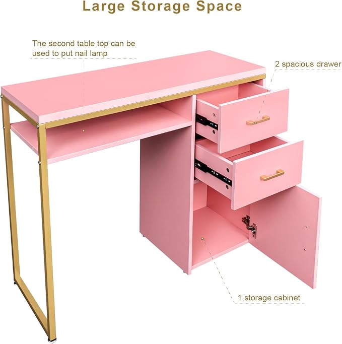 Computer Desk with Drawers Cabinet Home Office Desks with Cabinet for Small Space Modern Writing Table PC Desks Pink Corner Computer Desk with Shelf Storage Shelves 97 x 35 x 78cm