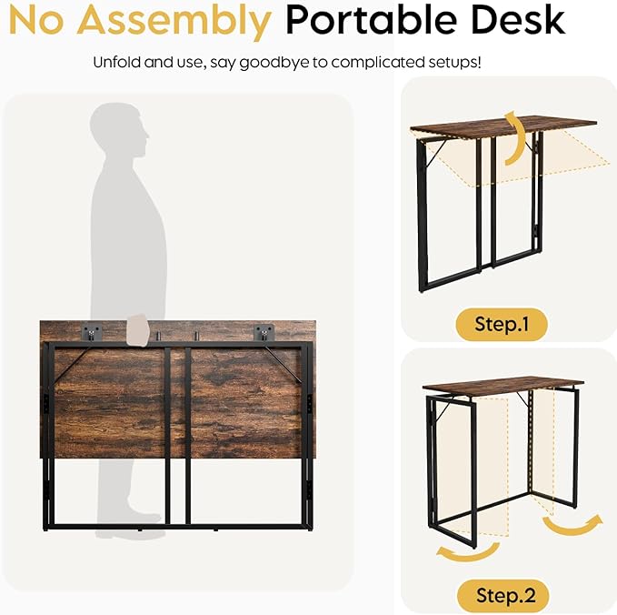 Folding Desk - 31.5 Wood Top Foldable Desk for Small Spaces | No Assembly Required Compact Desk for Home Office Writing and Study