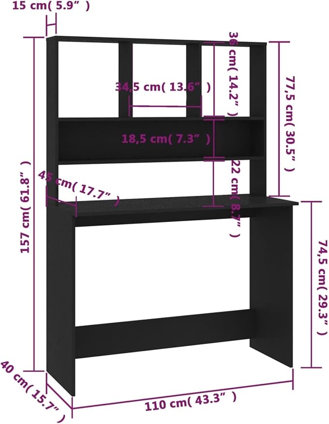 ZEYUAN Desk with Shelves Computer Desk with Drawers and Shelves Desk with Storage Desk Bookshelf Home Use Computer Desk Office Black 43.3x17.7x61.8 Engineered Wood