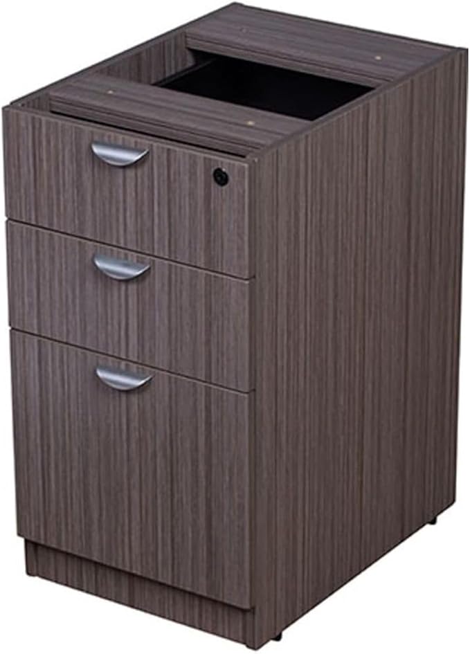 Driftwood Laminate Deluxe Locking Pedestal Two Box Drawers File Cabinet Desk Thermal Fused Melamine Construction with 3mm PVC Edge Banding Scratch Resistant Finish Contemporary Design