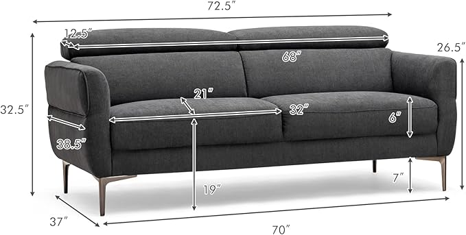 Giantex Couch Upholstered Loveseat with Lift-up Headrest and Metal Legs Comfy Cushion CertiPUR-US Sponge 2-Seat Sofa for Living Room Apartment Studio Condos (Loveseat Gray)