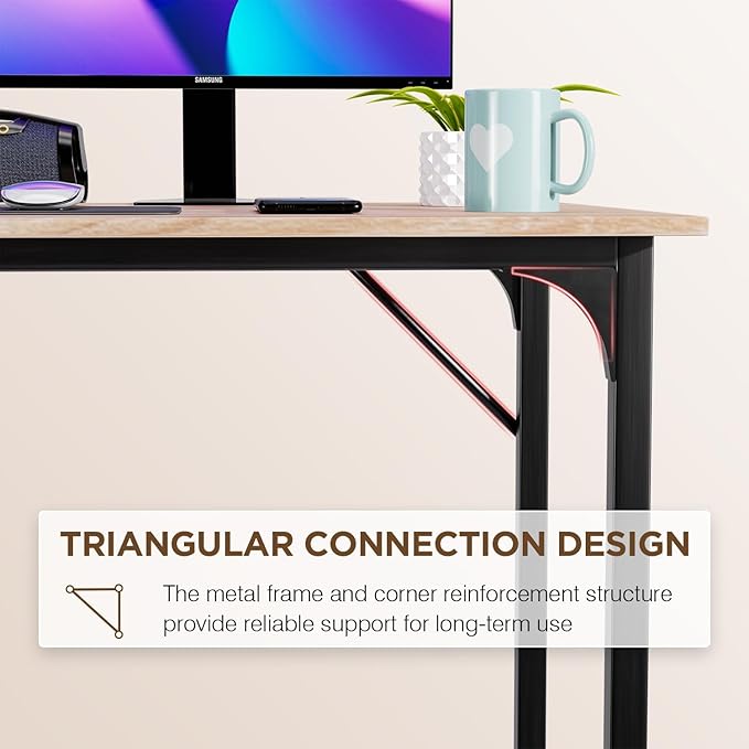 47 Inch Computer Desk Large Wood Office Writing Table With Metal Frame &amp Adjustable Feet Modern Simple PC Desk for Bedroom Home Office Nature