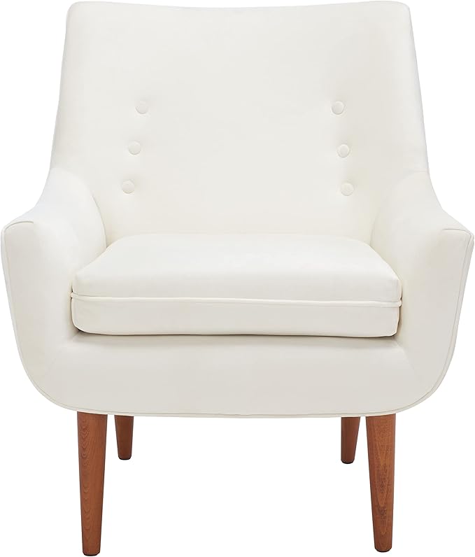 SAFAVIEH Home Collection Amina Mid-Century Modern Cream Velvet Accent Chair