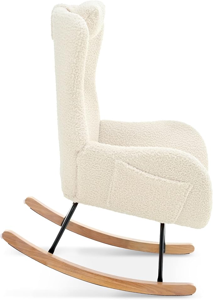 Rocking Chair - with Rubber Leg and Cashmere Fabric Suitable for Living Room and Bedroom