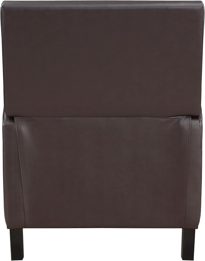 Push Back Reclining Chair Dark Brown Faux Leather Modern Living Room Chair for Relaxation Solid Wood Frame