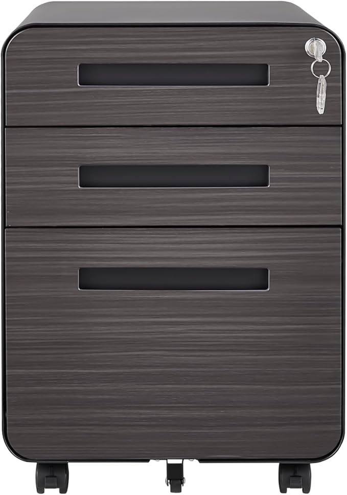 3 Drawer Mobile File Cabinet with LockUnder Desk Small Filing Cabinets Storage Organizer for Home5 Wheel Design Office Locking Drawers for Legal/Letter/A4 FilesBlackwood