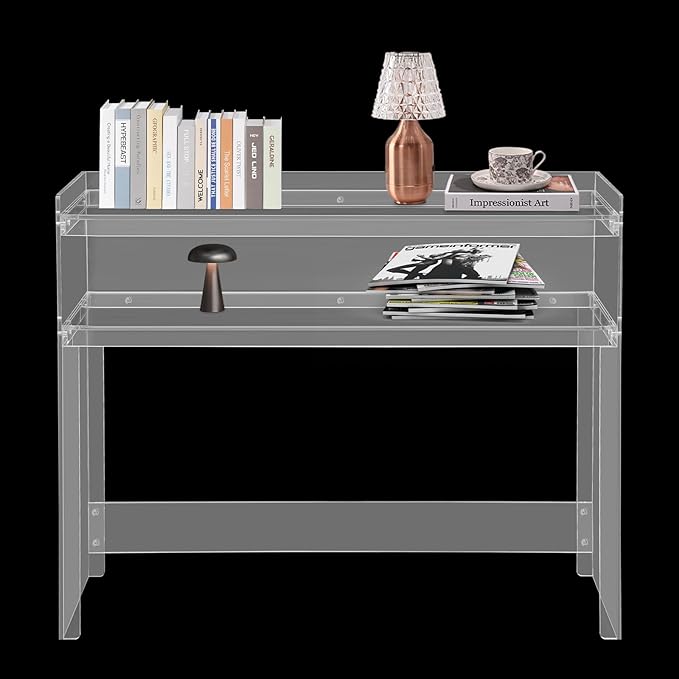 Acrylic Console Table 39.4×11.8×31.5in Laptop Workstation Study Table Modern Home Office Acrylic Console Desk for Living Room Office Entryway Hallway (Transparent)