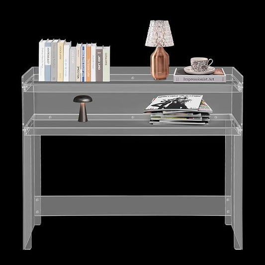 Acrylic Console Table 39.4×11.8×31.5in Laptop Workstation Study Table Modern Home Office Acrylic Console Desk for Living Room Office Entryway Hallway (Transparent)
