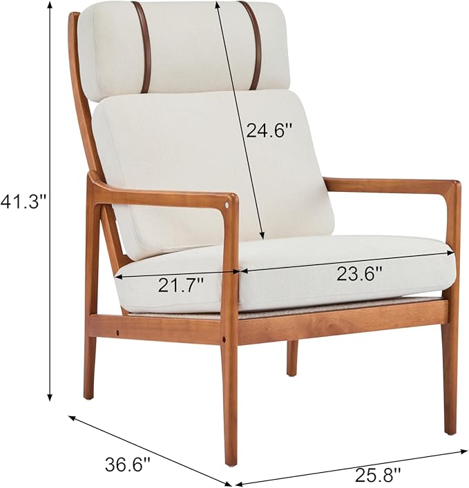 Christopher Knight Home Nadine Wooden Club Chair Upholstered Accent Chair Cushions Support Armchair Comfy Lounge Single Reading Sofa Solid Wood Frame Armchair for Living Room Home Beige+Teak