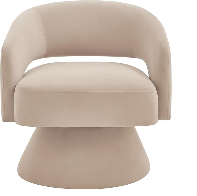 GDFStudio Swivel Barrel Chair Accent Arm Chair for Living Room Upholstered Velvet Round Reading Armchair Modern 360 Degree Comfy Swivel Chair with Open Backrest for Bedroom Office Taupe