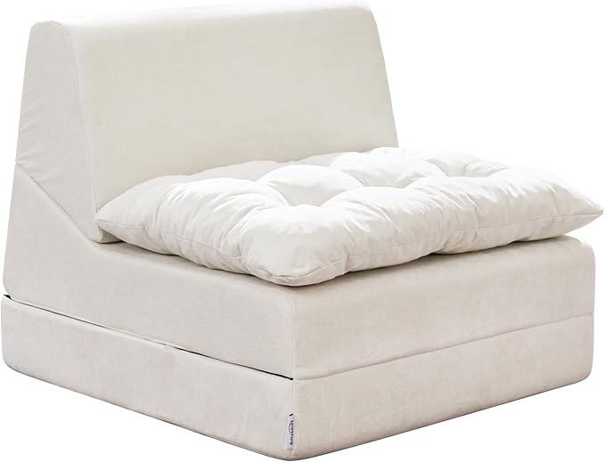 Hobestluk Sofa Couch Folding Sofa Bed Comfy Floor Lounger Convertible Sofa with Removable Cushion Couches for Small Spaces Foldable Mattress for Living Room Bedroom or Office (Chenille Beige Large)