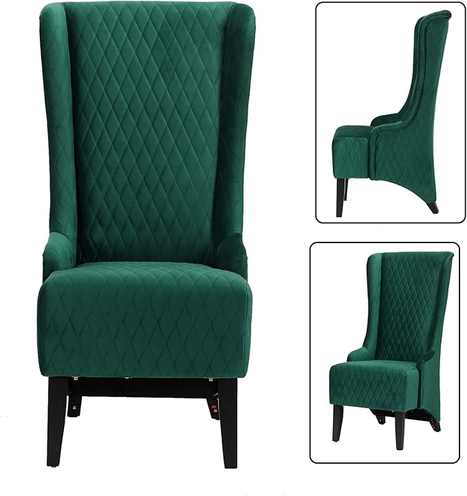 Henf Velvet Modern Wingback Accent Chair Green Comfortable Fabric Covering 20.5W x 18.9D x 46H