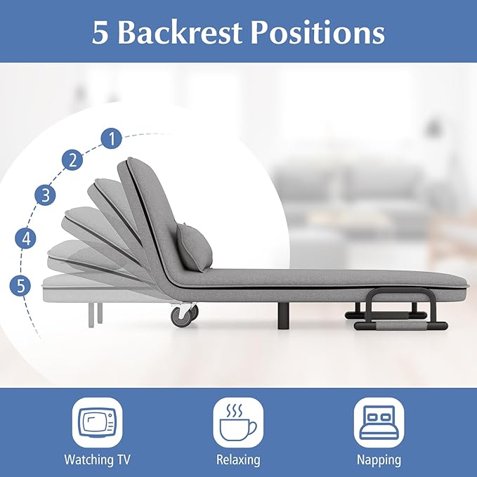 Giantex 26.5 Convertible Sofa Bed Folding Arm Chair Sleeper Leisure Recliner Lounge Couch (Light Gray)