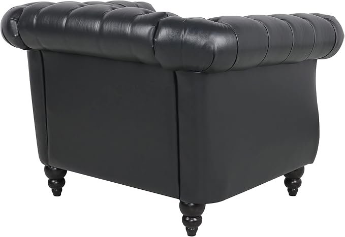 RARZOE Contemporary PU Chesterfield ChairsChesterfield Faux Leather Club Chair Chesterfield Button Tufted Leather Accent Chair with Nailhead Trim Scrolled Arms for Living Room Bedroom Office Black