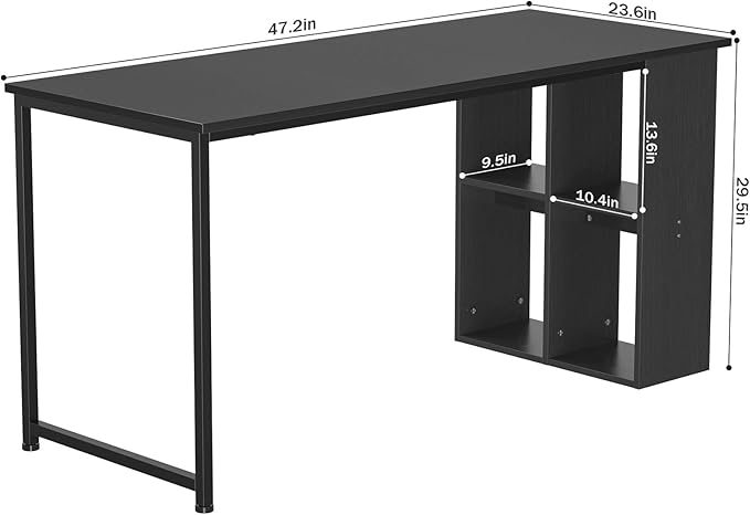 Topfurny 47.2'' Computer Desk with Storage Shelves Modern Home Office Desk Computer Table with Cabinets Student Studying Writing Desk Wood Desk Workstation for Home Office Black