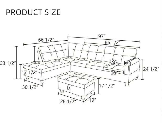 FONTOI L Shaped Sectional Couches Lounge Modular Sectional Sofa for Living Room Bedroom Furniture Comfortable 4 Seat Couch with Ottoman Storage &amp Chaise Grey