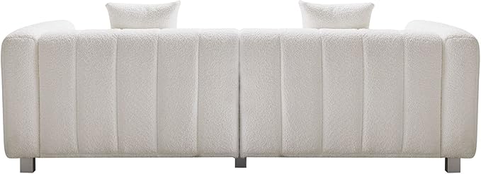 87.4 Modern 3 Seater Boucle Sofa Couch for Living Room Mid Century Fluffy Couches with Solid Wood Frame and 6 Legs for Bedroom Apartment Weight Capacity 750 LBS (White)