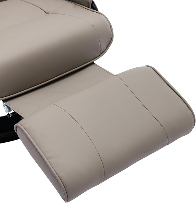Faux Leather Manual ReclinerAdjustable Swivel Lounge Chair with FootrestCan Rotate 360 DegreesL-Right Angle Curved Wooden Frame Armrest and Wrapped Wood Base for Living RoomGrey