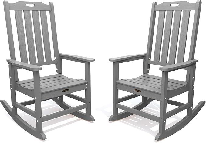 Oversized Rocking Chair Set of 2 Outdoor Rocking Chair for Adults All Weather Resistant Porch Rocker for Lawn Garden Grey