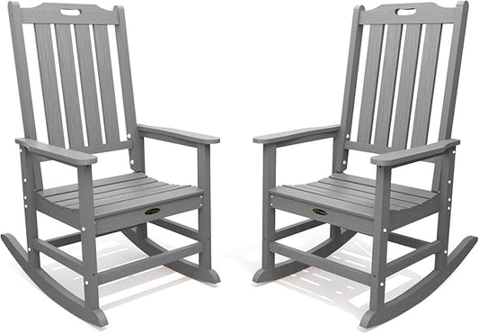 Oversized Rocking Chair Set of 2 Outdoor Rocking Chair for Adults All Weather Resistant Porch Rocker for Lawn Garden Grey