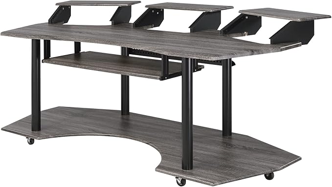 Acme Eleazar Wooden 4-Shelf Music Recording Studio Desk in Black Oak