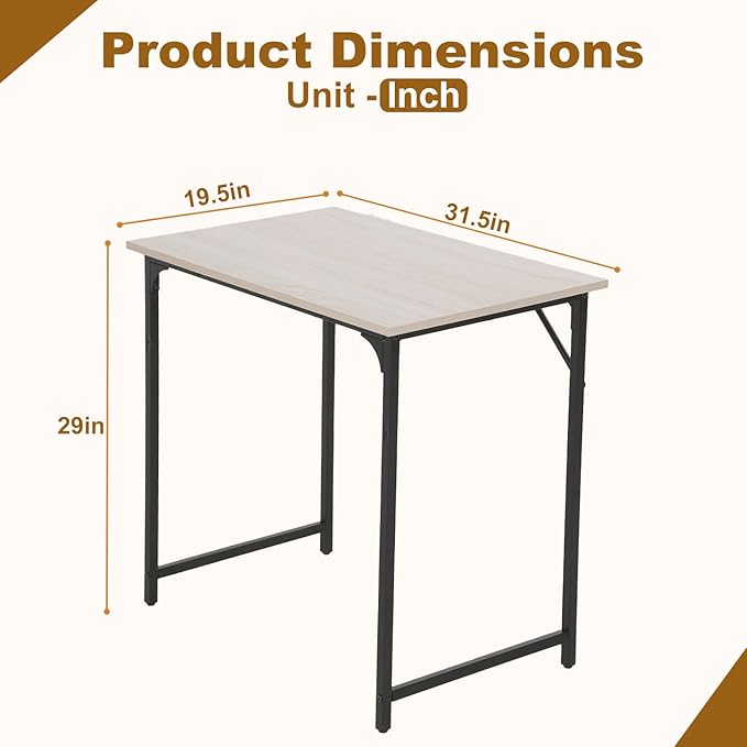 NChanmar 32 Inch Computer Desk Office Desk Gaming Desk with Metal Frame Writing Workstation for Home Office Space Saving Computer Table for Small Space (Nature) 31x19.6x29