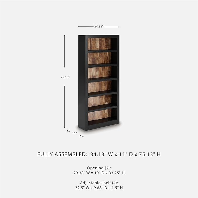 Signature Design by Ashley Wildenauer Casual 75 Bookcase with Adjustable Shelves Black &amp Light Brown